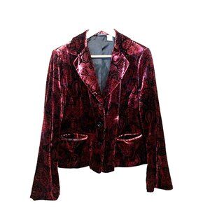 VTG Women’s Velvet Whimsigoth Blazer Burgundy Floral Sz M Punk‎ Regency Lux
